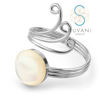 SUVANI แหวนเงินแท้ 92.5% ฝังด้วยเปลือกหอยมุก (Mother of pearl) แหวนสามารถปรับขนาดได้