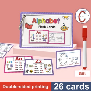 26 Alphabet Phonics CVC Words Learn Flash Cards with The Reasable Pen Writing Practice Educational Toys for Children