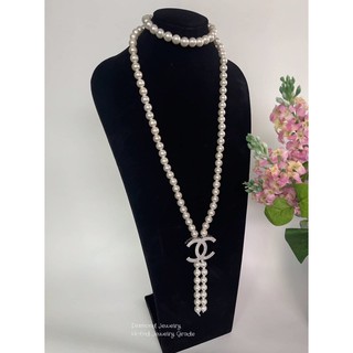 Pearl Necklace สร้อยมุกประดับจี้เพชรงานเพชร CZ แท้ค่ะ สวยเป๊ะมากๆๆค่ะ