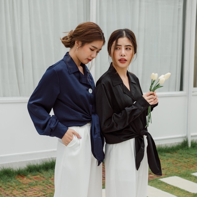 PATH T CHA - TOAST SATIN TIED SHIRT
