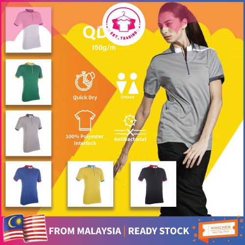 ORN SPORT QD41 UNISEX QUICKDRY POLYESTER INTERLOCK ZIP NECK COLLAR JERSEY/TSHIRT/CASUAL WEAR/SPORT W