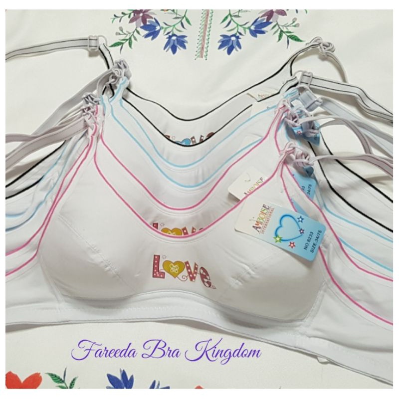 บราวัยรุ่นไร้โครงสีขาว ไม่มีฟองน้ำ พิมพ์ลายการ์ตูน