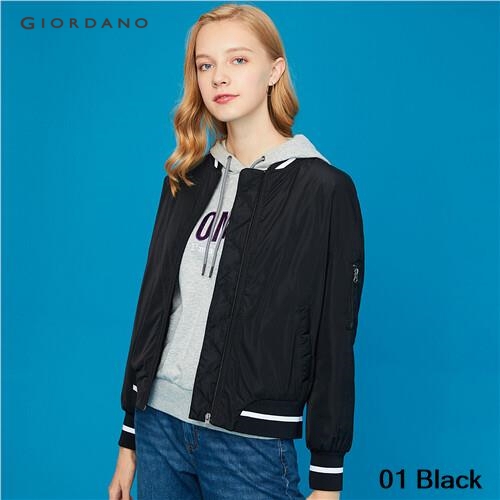 GIORDANO WOMEN Contrast stand collar bomber jacket 13379813