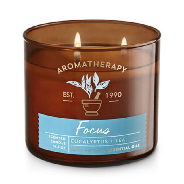 เทียนหอม Bath and Body Works 3 wick candle กลิ่น Focus Eucalyptus and Tea Extract 411กรัม *เหลือ50% ไม่มีฝา*aromatherapy