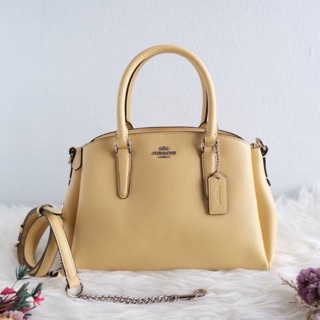 Coach F28977 mini sage carryall ขนาด 9 3/4" (L) x 6 3/4" (H) x 4 1/4" (W) ทรงถังใบเล็กน่ารักกก สีเหลืองกำลังฮิตเลยค่ะ