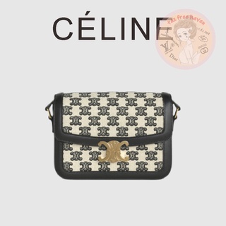 Shopee ลดราคา 🔥 ของแท้ 100% 🎁Celine Brand New TRIOMPHE Medium TRIOMPHE ผ้าปักและกระเป๋าถือหนังวัว