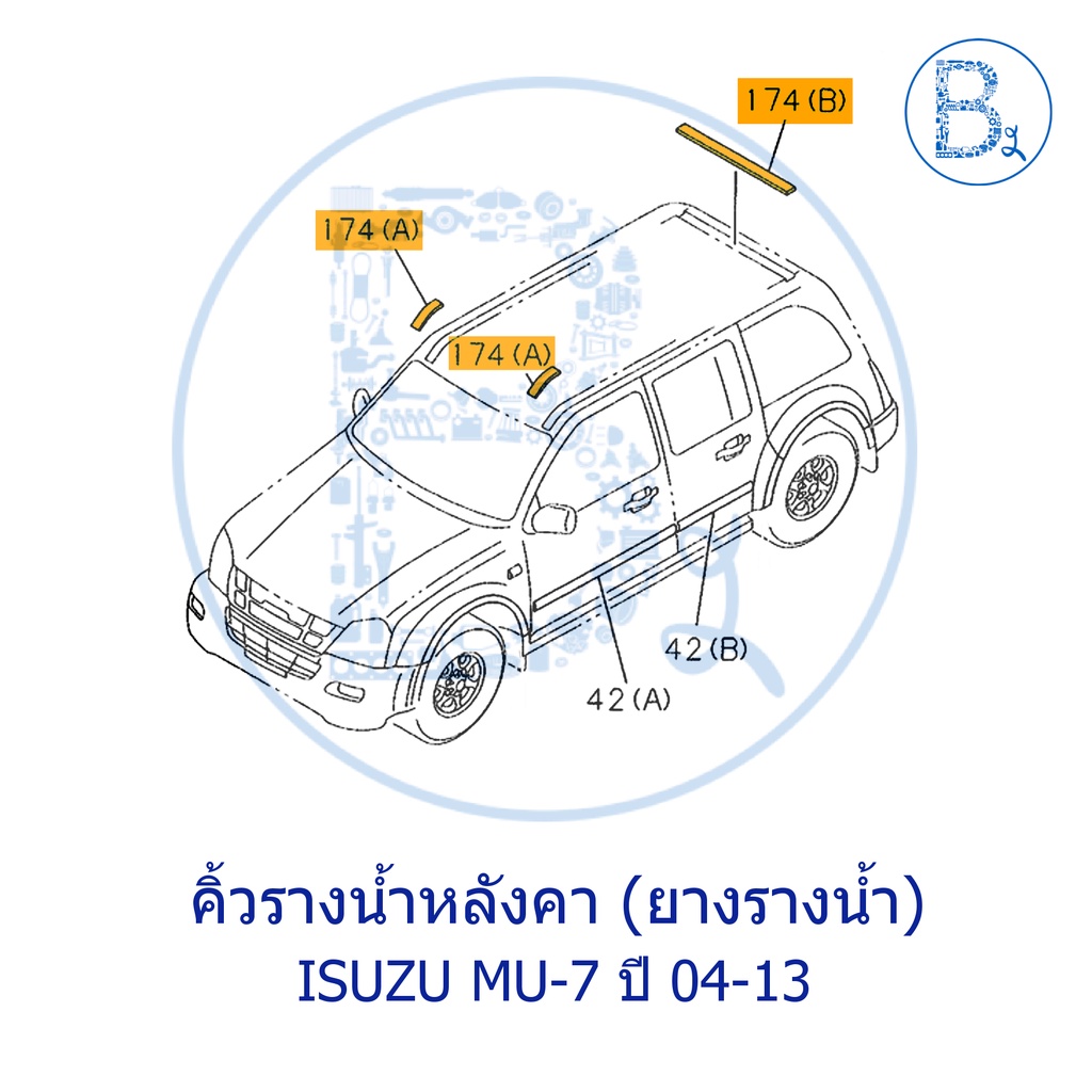 **อะไหล่แท้** คิ้วหลังคา ยางรางน้ำหลังคา ISUZU MU-7 ปี 04-13