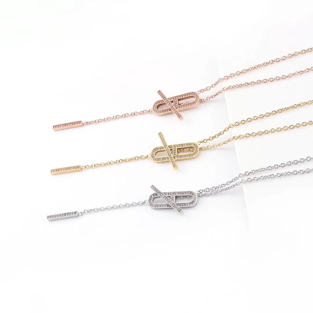 H Sterling Silver Ever Chaine Long Necklace with Diamond