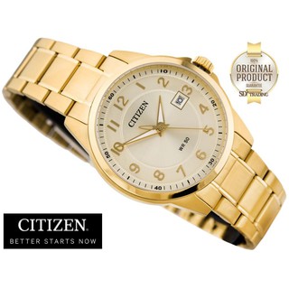 CITIZEN Mens Quartz รุ่น BI5042-58P Analog Dress Stainless Steel Watch ตัวเลขอารบิก - Gold/LightGold