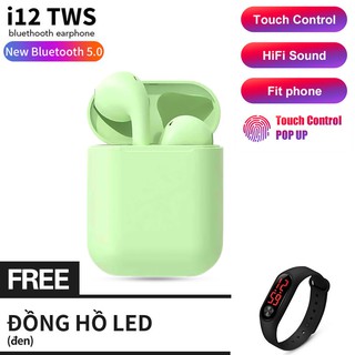 พร้อมส่งสีสันนุ่มนวลของ Macaron Wireless Bluetooth Headset i12 TWS Bluetooth 5.0 Earbuds Stereo Standard Edition เปิดและ