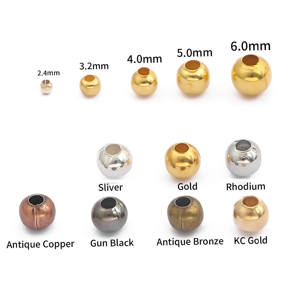 ลูกปัดโลหะ ทรงกลม สําหรับทําเครื่องประดับ ขนาด 2.4 - 6.0 มม.