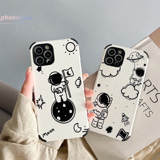 เคส Compatible For IPhone 11 PRO MAX 6 7 6S 8 Plus XR XSMAX 12 mini 12 pro max X Se 2020 6SPlus 7Plus 6Plus 8Plus XS Faux Leather Sun Astronaut tpu Phone Case