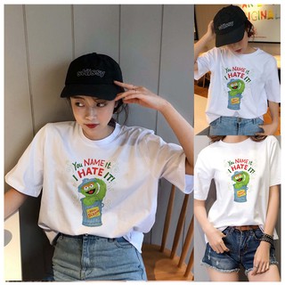 เสื้อยืดผู้ชายและผู้หญิงพร้อมส่ง เสื้อยืด ผ้า cotton 100% oversize ทรงผู้หญิง ลายการ์ตูน สีขาว