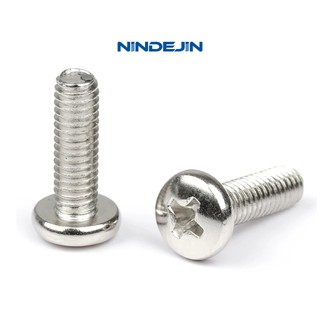 NINDEJIN 30/50pcs cross ปิดภาคเรียน BM สกรูหัวกระทะเหล็กคาร์บอนชุบนิกเกิล m2 m2.5 m3 m4 ฟิลลิปสกรู DIN7985