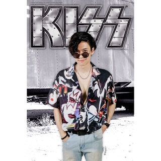 Power 7 Shop  เสื้อเชิ๊ตฮาวาย คิส ลิขสิทธ์แท้ KISS (0320F-732)