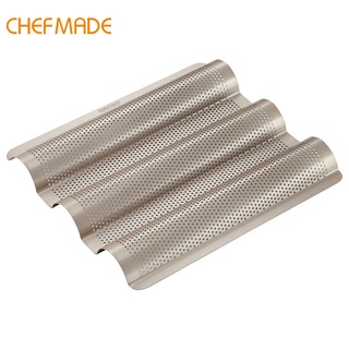 Chefmade ถาดบาแก็ต เหล็กคาร์บอน ขนาดเล็ก ไม่ติดผิว ระบายอากาศ สีทองแชมเปญ WK9083