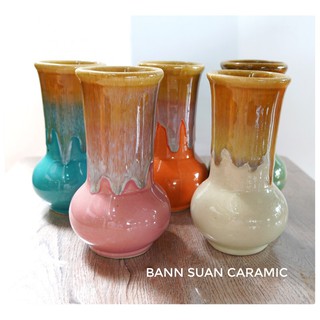 Baansuanceramic แจกัน เซรามิก สีสันสดใส สำหรับใส่ดอกไม้และตกแต่งบ้าน ขนาด6.5x9x15.5cm