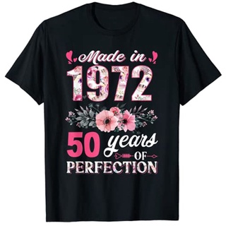 เสื้อยืดวินเทจ - ทําในปี1972ดอกไม้อายุ50ปีของขวัญวันเกิดครบรอบ50ปีลูกเรือคอกราฟิกทีแม่