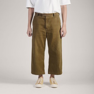 TIM &amp; co - Wide Leg Washed Twill Trousers Olive - กางเกงขากระบอกตรง