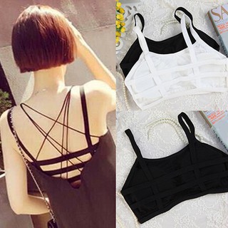 ผู้หญิงเซ็กซี่ Sporty Hollow Stripes Braded เสื้อชั้นใน Bra เสื้อแขนสั้น Mini Vest Summer