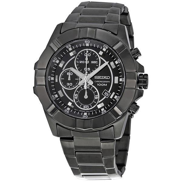 นาฬิกาข้อมือผู้ชาย Seiko LORD Chronograph SNDD77P1 Men's Black Steel 100m