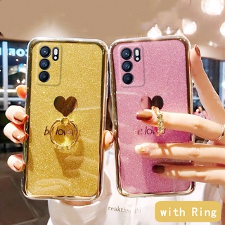 Oppo Reno7 Pro Reno6 Pro Reno6 Z Reno5 5 Pro 5G เคสโทรศัพท์ ชุบไฟฟ้า รูปหัวใจ แวววาว พร้อมแหวนนิ้ว เคสแข็ง