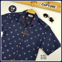 เสื้อเชิ้ตแขนสั้น คอปก ผ้า Oxford ลายเจ้าตูบ สีกรม มีถึง 4XL