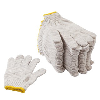 ถุงมือผ้าดิบ ขอบสีเหลือง (แพ็ค12คู่) พี.เค. Yellow calico glove (12 pairs pack) PK.