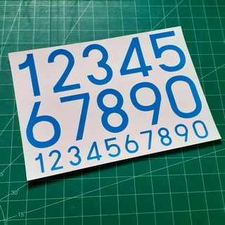 สติกเกอร์ตัวเลขอารบิก 0- 9 แบบที่ A1 ไดคัทเป็นตัวๆด้วยเครื่องตัดสติกเกอร์ ความสูงตัวเลขประมาณ 7.5 และ 3 ซม. จำนวน 1 แผ่น