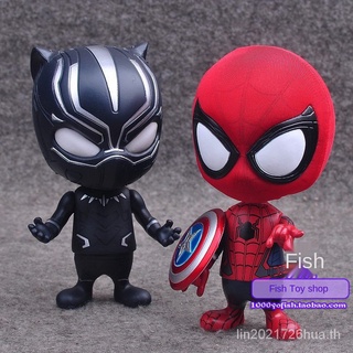 Free ShippingHT cosbaby QSpider-Man Black Panther Shaking Head Doll for Car Decoration Figurine Garage Kits Toy Gift