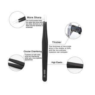 แหนบ สแตนเลสสตีล (ป้องกันไฟฟ้าสถิต) Tweezer ESD-12 ปลายหัวแหลม ตรง / ESD-15 ปลายหัวแหลม โค้ง รายละเอียด