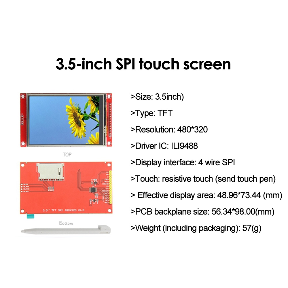 โมดูลหน้าจอแสดงผล SPI Serial LCD 3.5 นิ้ว 480*320 TFT พร้อมแผงวงจรรวม ILI9488