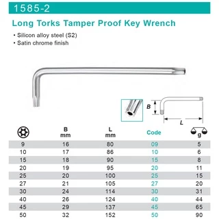 Whirlpower ประแจ L TORX Security หัวท๊อกซ์ 6แฉก แบบมีรู ขนาด T6 T7 T8 T9 T10 T15 T20 T25 T27 T30 T40 T45 T50 Taiwan