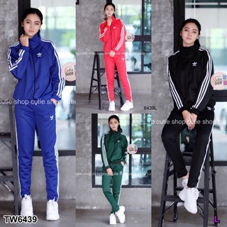 Set 2ชิ้นเสื้อแจ็คเก็ตแขนยาว+กางเกงวอร์มขายาว Adidasชุดสกรีนแบรนด์และแต่งแถบสไตล์