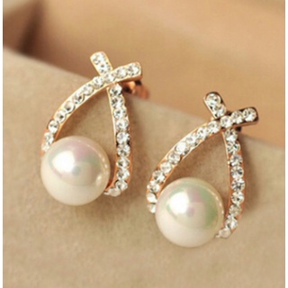 ต่างหูชาแนล ต่างหูเพชรประดับมุกสำหรับผู้หญิง  Earrings Fashion Jewelry