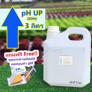 pH​ Up น้ำยาเพิ่มค่าพีเอช​ 3ลิตร (โพแทสเซียมไฮดรอกไซด์ KOH) แถมฟรีกระดาษลิตมัสวัดค่า pH 1เล่ม