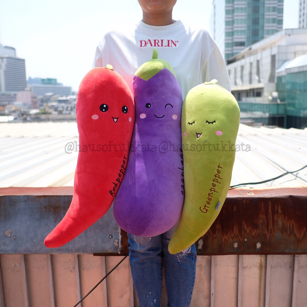 หมอนข้าง Eggplant มะเขือม่วง & Red pepper พริกแดง & Green pepper พริกเขียว ตัวนุ่ม 22นิ้ว Moshi Moshi