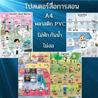 โปสเตอร์คำศัพท์ ขนาด A4 อาชีพหมอและพยาบาล  นักวิทยาศาสตร์  หัวหน้าพ่อครัว  เกษตรกร