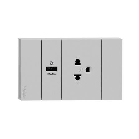 [พร้อมส่ง] HomeDoDee ชุดเต้ารับเดี่ยว 3 ขา + USB 1 ช่อง SCHNEIDER A70426USB_UST_GY สีเทา เต้ารับสายไ