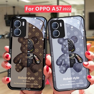 เคส OPPO A57 A58 เคส OPPO A78 A98 A77 5G A77S A17 A17K A16 A96 A76 เคส Case โทรศัพท์  โทรศัพท์มือถือแบบแก้ว กันกระแทก ลายหมี แนวสตรีทแฟชั่น หรูหรา สําหรับ