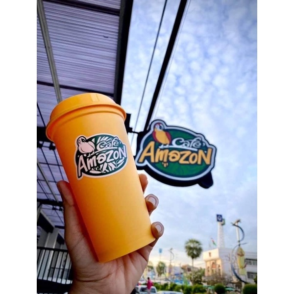 แก้วอเมซอน แท้ 100% พร้อมส่ง+ฟรีค่าส่ง+แท้💯%) แก้วอเมซอน Cafe' Amazon อเมซอน รุ่น Colorful Reusable 