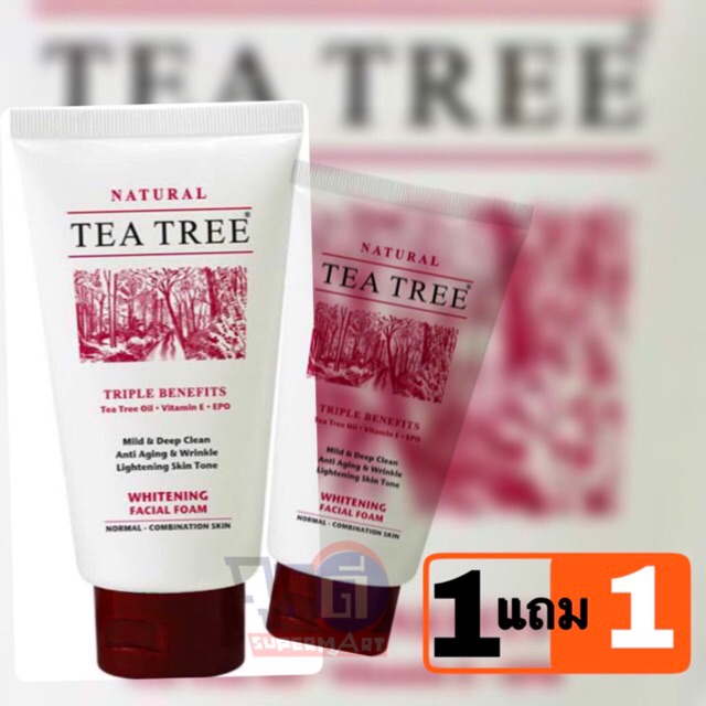 ทีทรี 140g (1แถม1)โฟมล้างหน้า tea tree ทีทรี ไวท์เทนนิ่ง เฟเชียลโฟม