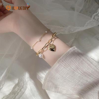 ( Women Heart Flower Pearl สร้อยข้อมือถักประดับมุกคริสตัลสําหรับผู้หญิง