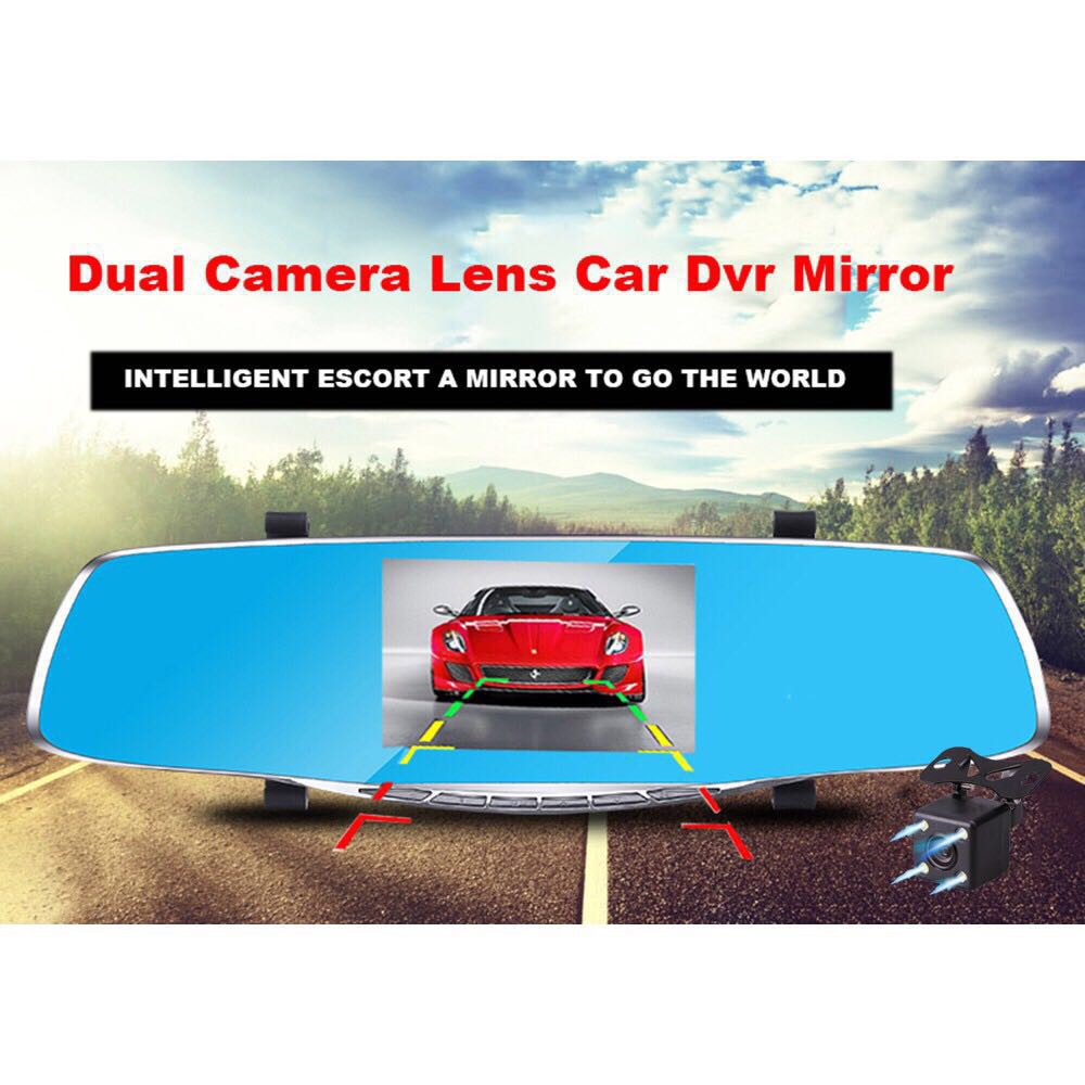 กล้องติดรถยนต์แบบกระจกมองหลัง กล้องหน้า-หลัง จอ 5" Vehicle Blackbox DVR Full HD