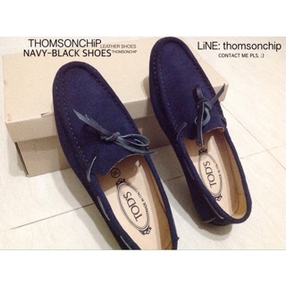 รองเท้าหนังกลับ สีกรมท่า โบว์สีดำ Leather Navy-Black Shoes