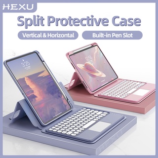 Hexu เคสคีย์บอร์ดบลูทูธไร้สาย ทรงกลม ถอดออกได้ พร้อมช่องใส่ปากกา สําหรับ IPad Pro 11 7th 8th 9th 10th Gen 10.2 Air3 10.5 Air4 Air5 10.9 นิ้ว