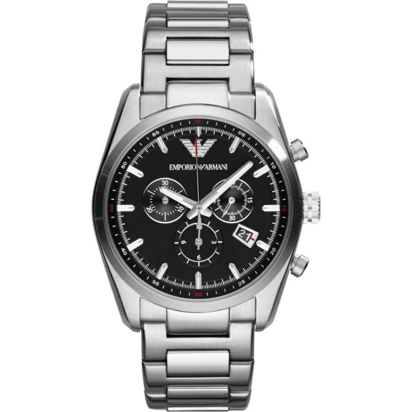 Emporio Armani นาฬิกาผู้ชาย AR6050 Sportivo Black Dial Stainless Steel (สีเงิน)