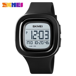 SKMEI นาฬิกาข้อมือดิจิตอลทรงสี่เหลี่ยมสายยาง el light 2 time display