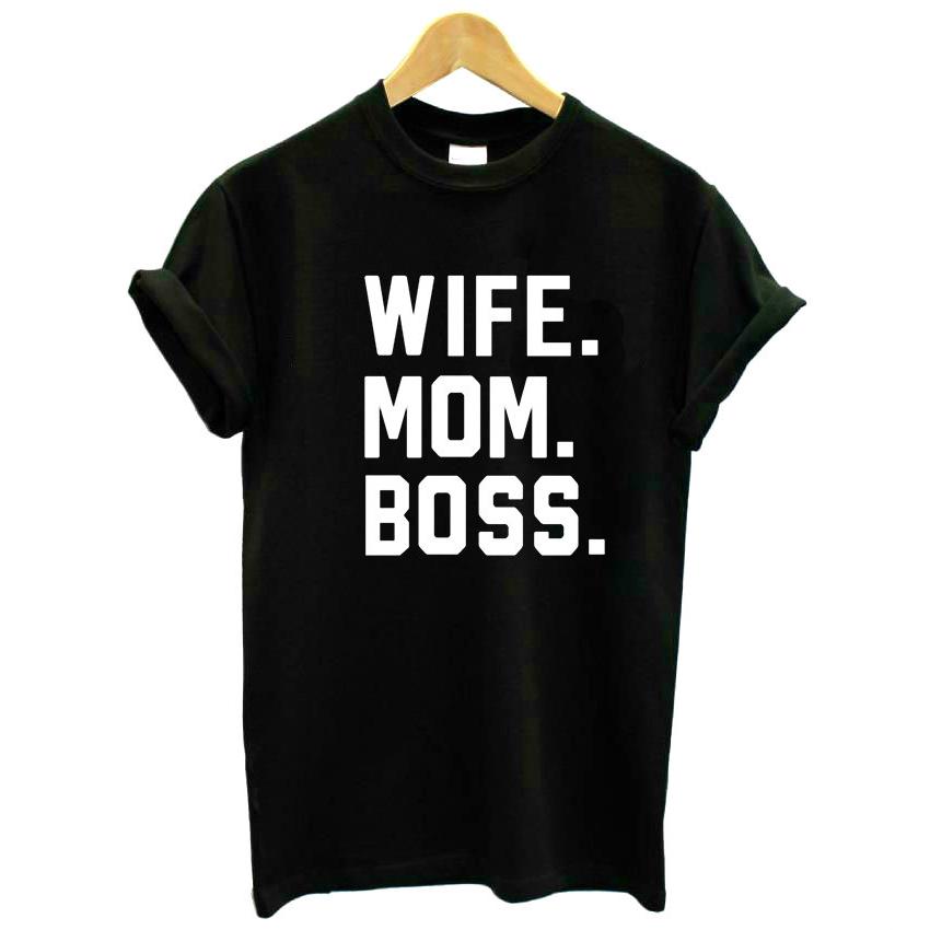 เสื้อยืด oversize แฟชั่นเกาหลี สไตล์เกาหลี WIFE MOM BOSS Women Short Sleeve Fashion Casual T-shirt