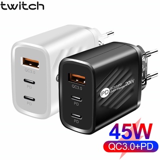 Twitch อะแดปเตอร์ชาร์จ USB 45W PD 4 พอร์ต QC 3.0 Type C ชาร์จเร็ว